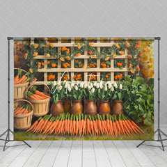 Aperturee - Aperturee Spring Garden Carrots Floral Fence Photo Backdrop