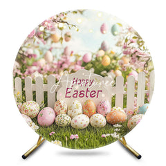 Aperturee - Aperturee Spring Garden Fence Eggs Floral Round Easter Backdrop