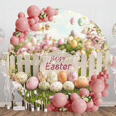 Aperturee - Aperturee Spring Garden Fence Eggs Floral Round Easter Backdrop