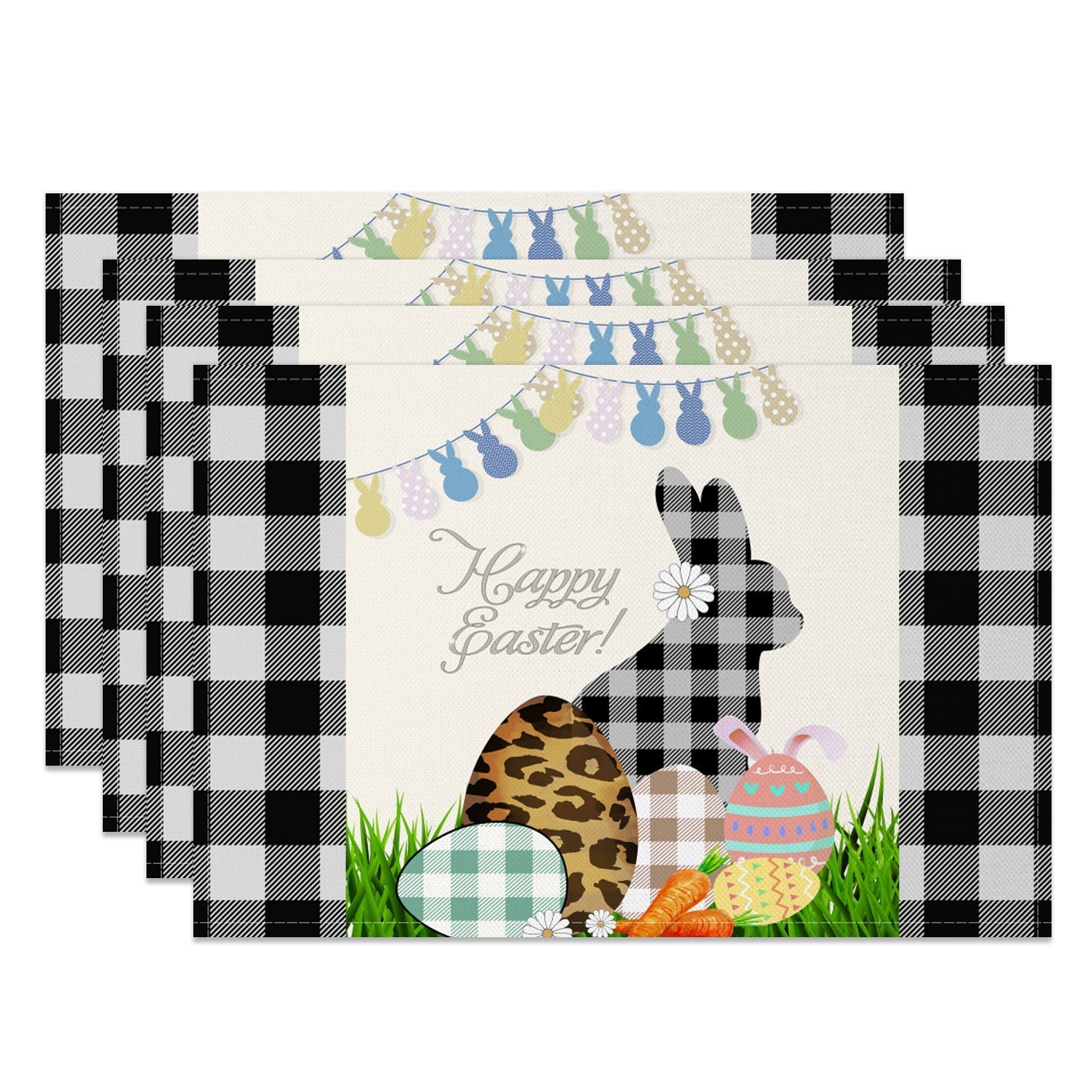 Aperturee - Aperturee Spring Grass Bunny Plaid Easter Set Of 4 Placemats