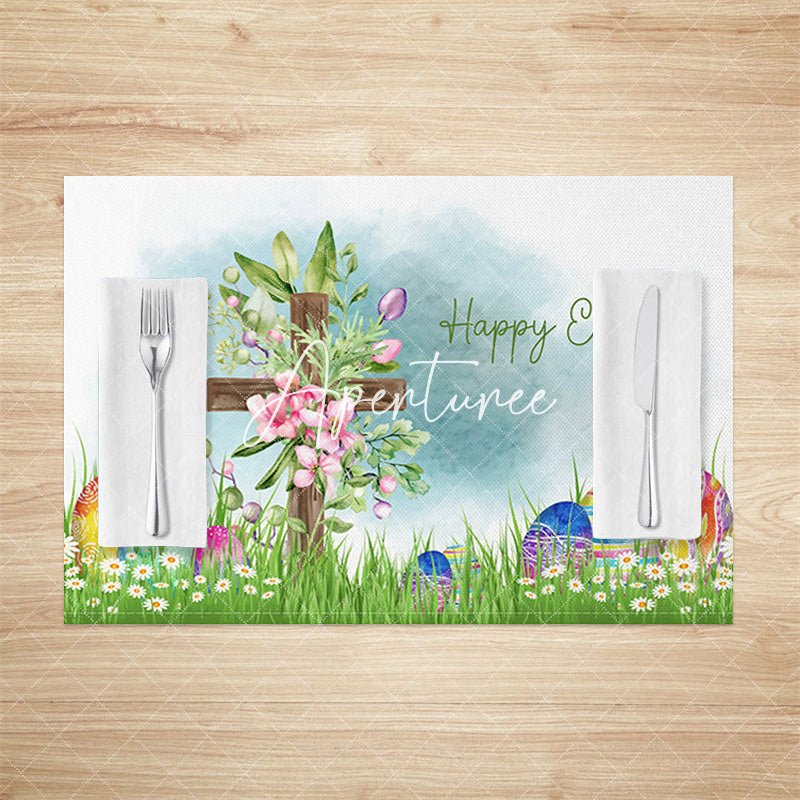 Aperturee - Aperturee Spring Grass Floral Cross Easter Set Of 4 Placemats