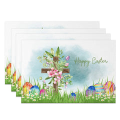 Aperturee - Aperturee Spring Grass Floral Cross Easter Set Of 4 Placemats