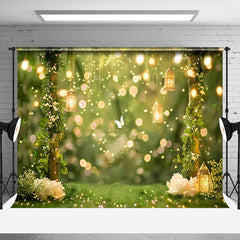 Aperturee - Aperturee Spring Green Forest Gold Bokeh Backdrop For Wedding