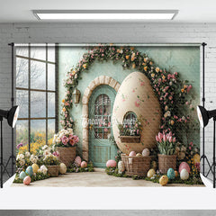 Aperturee - Aperturee Spring Green House Floral Eggs Easter Photo Backdrop