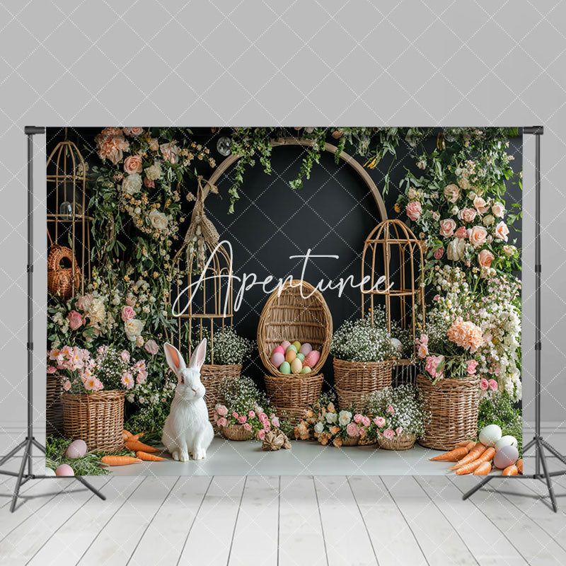 Aperturee - Aperturee Spring Greenery Floral Bunny Eggs Easter Backdrop