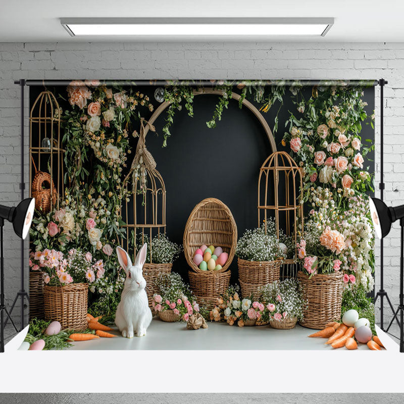 Aperturee - Aperturee Spring Greenery Floral Bunny Eggs Easter Backdrop