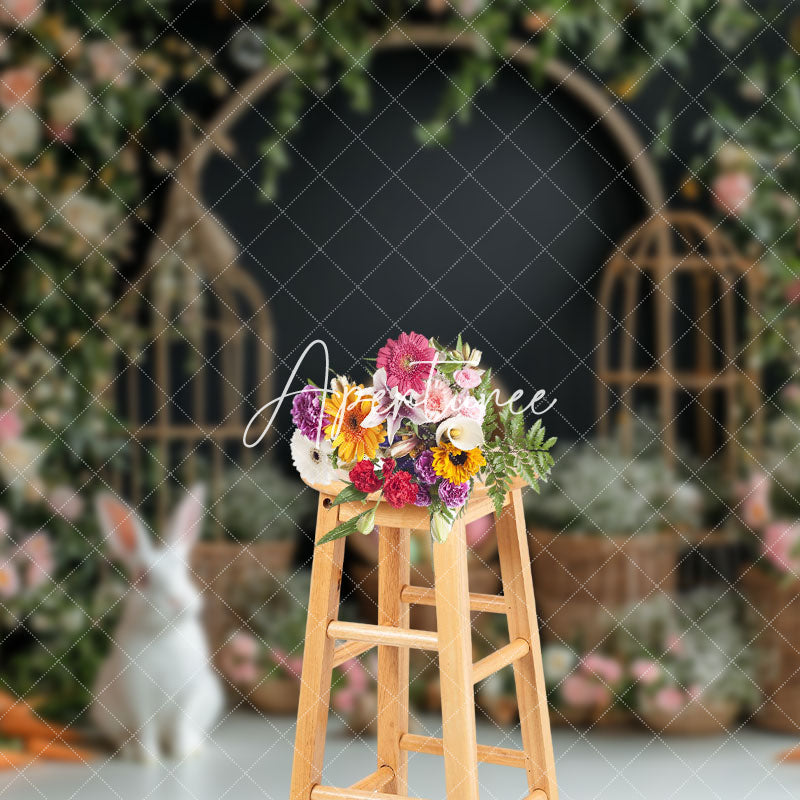 Aperturee - Aperturee Spring Greenery Floral Bunny Eggs Easter Backdrop