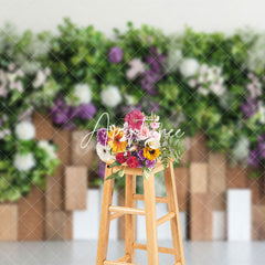 Aperturee - Aperturee Spring Greenery Floral Wooden Wall Photo Backdrop