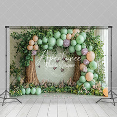 Aperturee - Aperturee Spring Greenery Tree Balloon Floral Cake Smash Backdrop