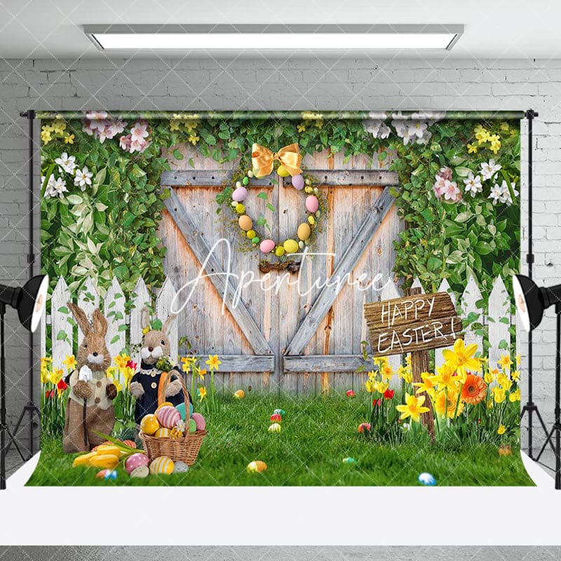 Aperturee - Aperturee Spring Greenery Wood Door Easter Combo Set Backdrop