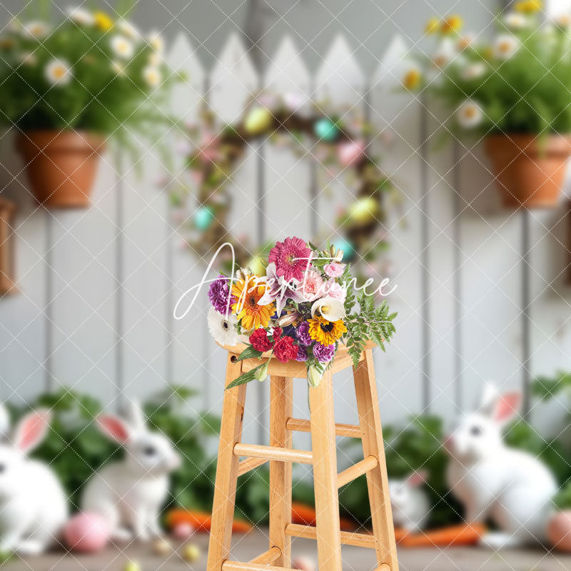 Aperturee - Aperturee Spring Greenery Wreath Bunny Easter Photo Backdrop