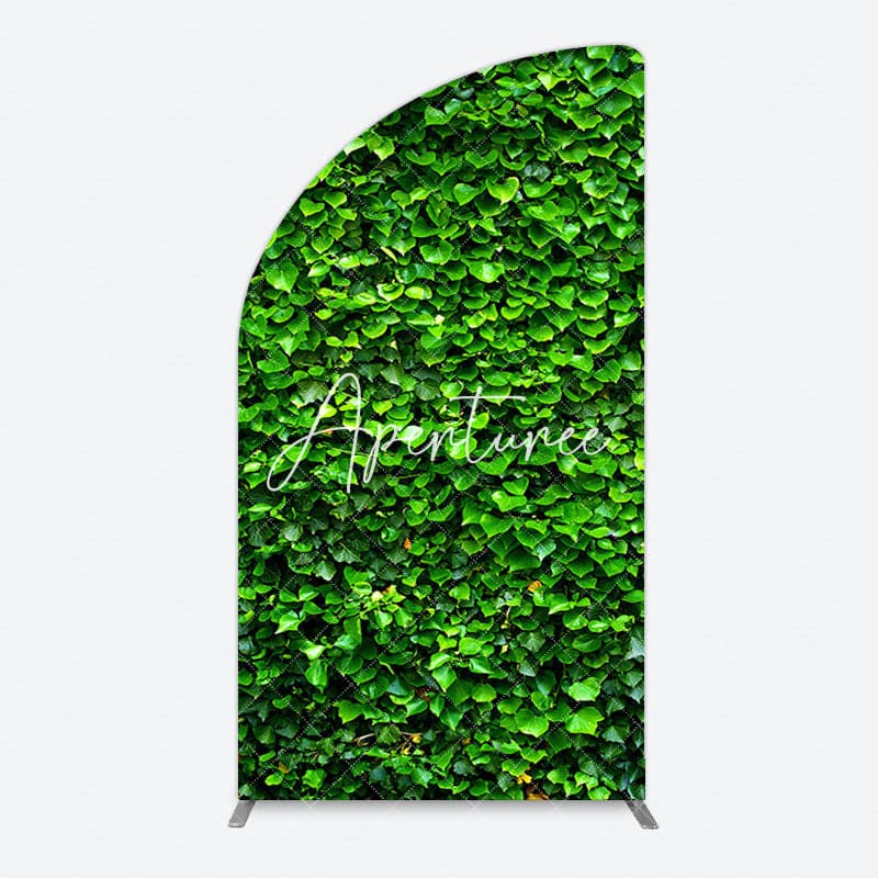 Aperturee - Aperturee Spring Natural Green Leaves Birthday Half Moon Arch Backdrop