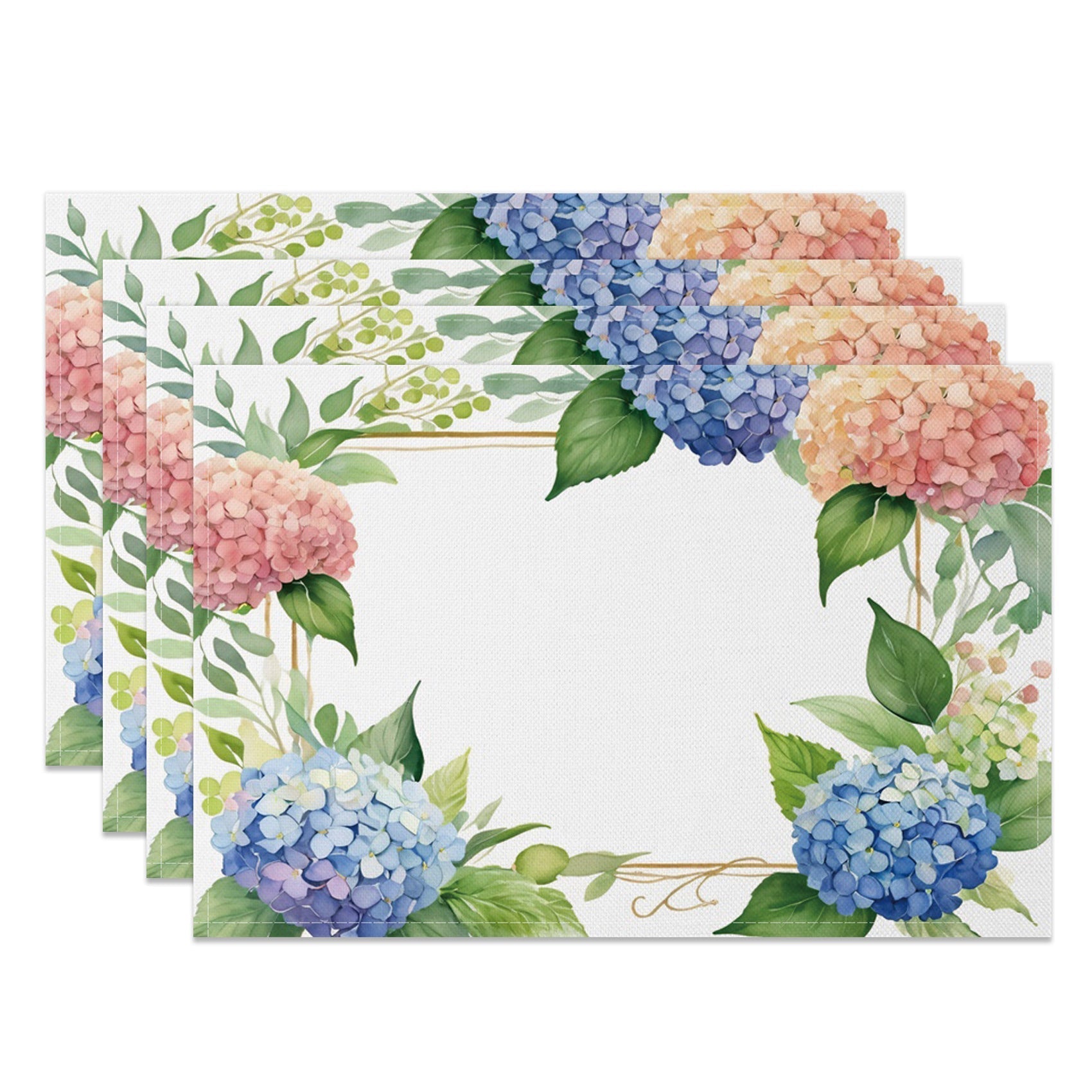 Aperturee - Aperturee Spring Pink Blue Hydrangea Plant Set Of 4 Placemats