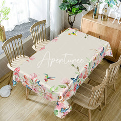 Aperturee - Aperturee Spring Pink Floral Butterfly Rectangle Tablecloth