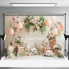 Aperturee - Aperturee Spring Pink Floral Plant Balloons Romantic Backdrop