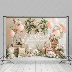 Aperturee - Aperturee Spring Pink Floral Plant Balloons Romantic Backdrop