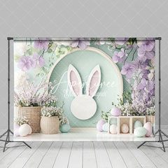 Aperturee - Aperturee Spring Purple Floral Green Bunny Easter Backdrop