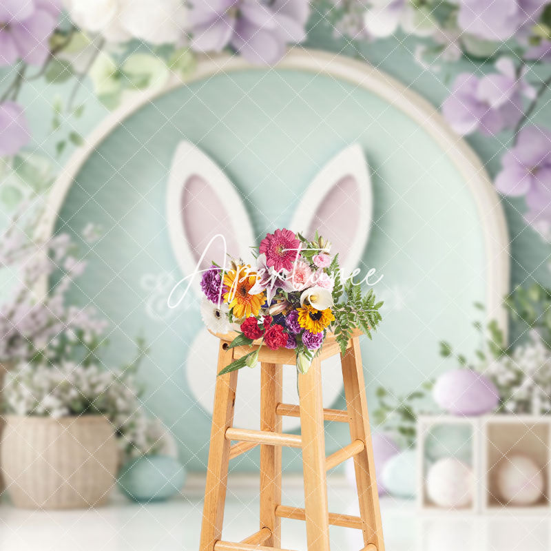 Aperturee - Aperturee Spring Purple Floral Green Bunny Easter Backdrop