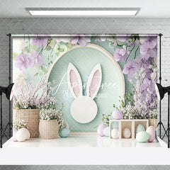 Aperturee - Aperturee Spring Purple Floral Green Bunny Easter Backdrop