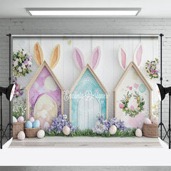 Aperturee - Aperturee Spring Rabbit Hutch Eggs Floral Easter Photo Backdrop