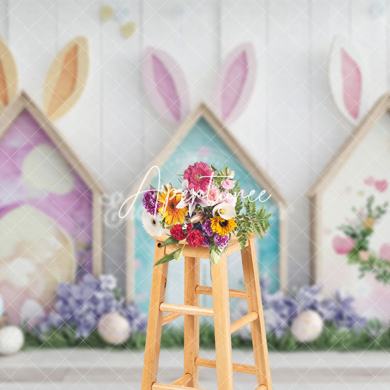 Aperturee - Aperturee Spring Rabbit Hutch Eggs Floral Easter Photo Backdrop