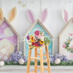 Aperturee - Aperturee Spring Rabbit Hutch Eggs Floral Easter Photo Backdrop