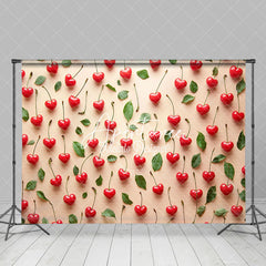 Aperturee - Aperturee Spring Red Heart Cherry Leaf Valentines Day Backdrop