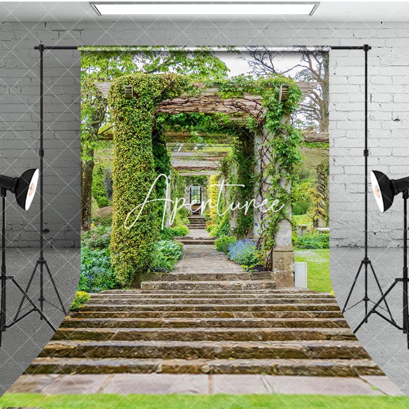 Aperturee - Aperturee Spring Retro Corridor Greenery Photography Backdrop