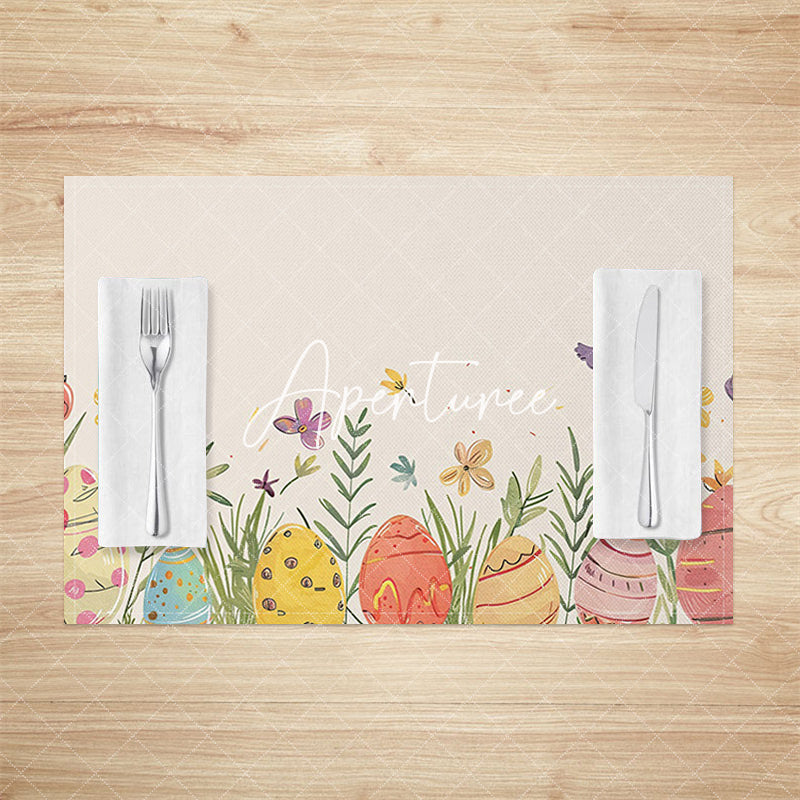 Aperturee - Aperturee Spring Scene Leaves Eggs Easter Set Of 4 Placemats