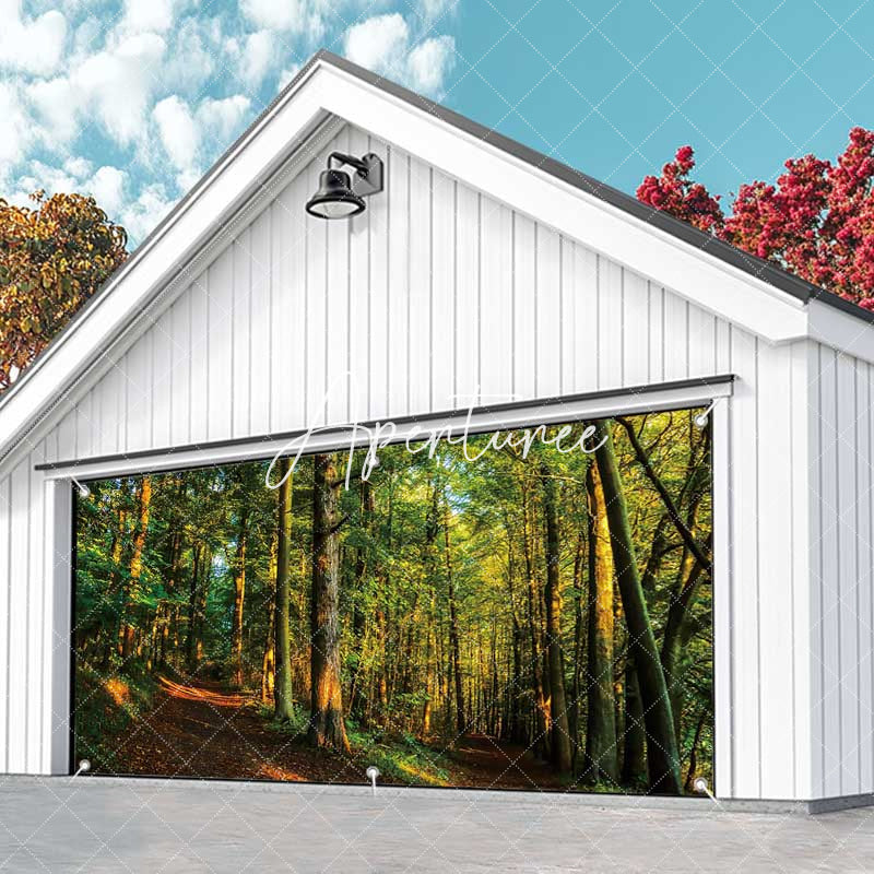 Aperturee - Aperturee Spring Sunshine Vibrant Forest Garage Door Banner