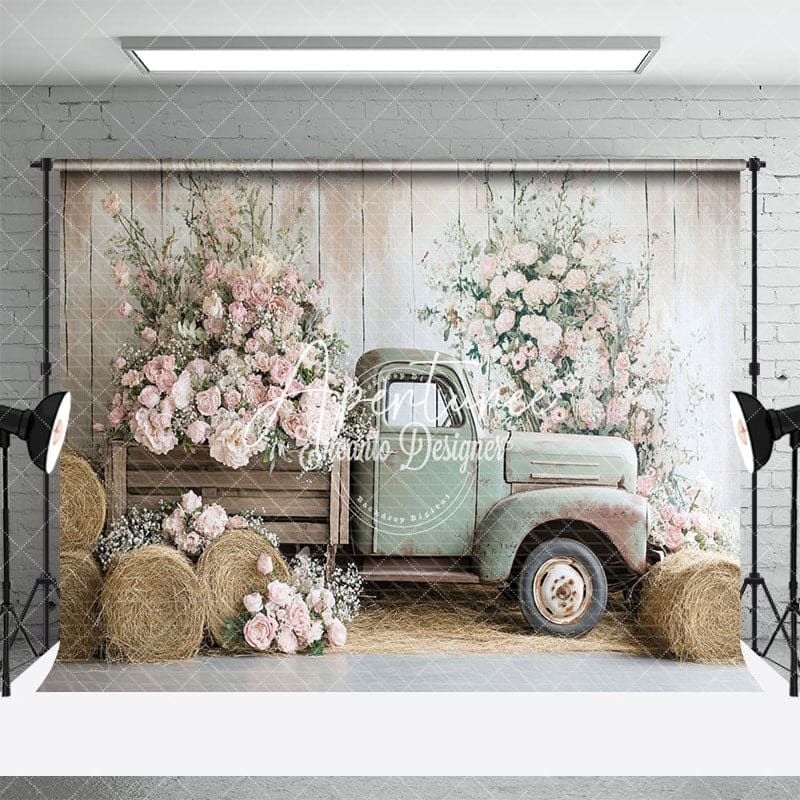 Aperturee - Aperturee Spring Truck Floral Fine Art Backdrop For Photo Studio