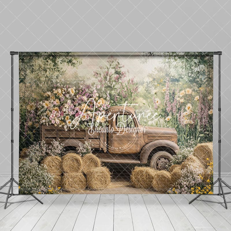 Aperturee - Aperturee Spring Truck Floral Fine Art Backdrop For Photography