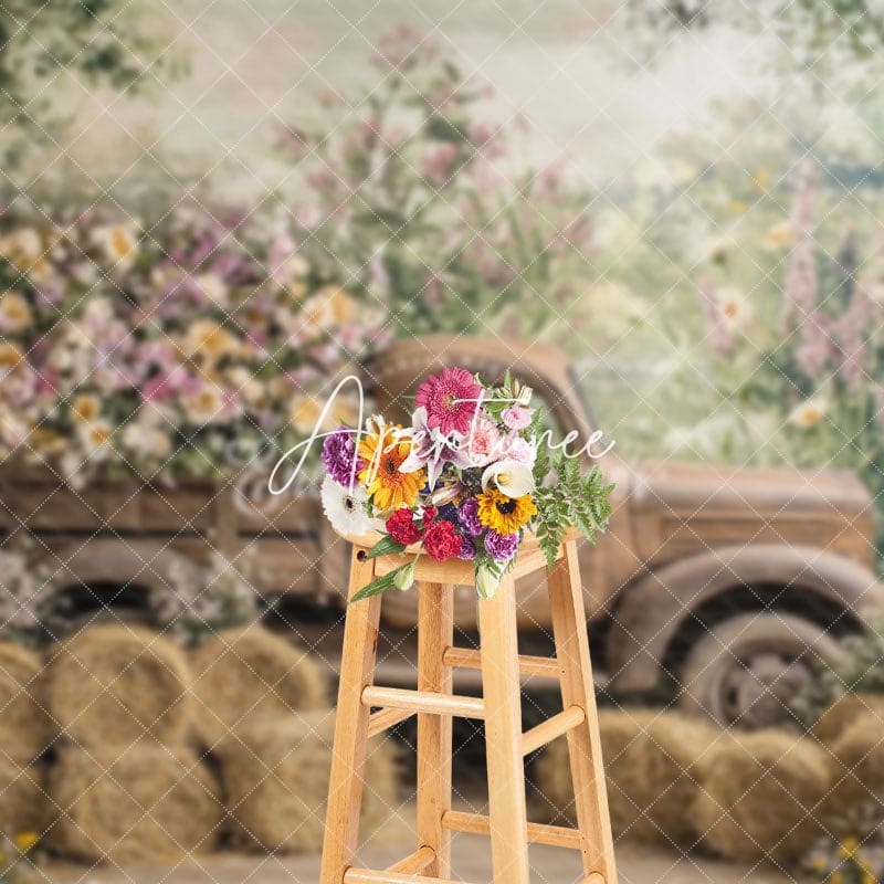 Aperturee - Aperturee Spring Truck Floral Fine Art Backdrop For Photography