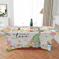 Aperturee - Aperturee Spring Tulip Flower with Gnome Stretch Table Cover