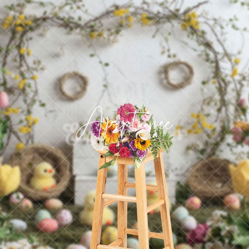 Aperturee - Aperturee Spring Tulips Eggs Chicks Vine Spring Easter Backdrop