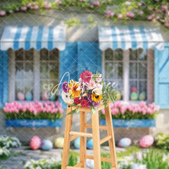 Aperturee - Aperturee Spring Vibe Blue Window Tulip Eggs Easter Backdrop