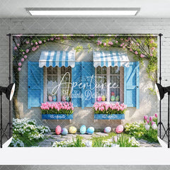 Aperturee - Aperturee Spring Vibe Blue Window Tulip Eggs Easter Backdrop