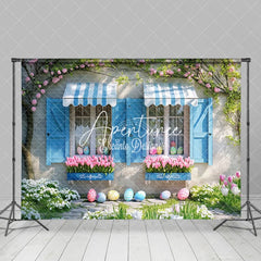 Aperturee - Aperturee Spring Vibe Blue Window Tulip Eggs Easter Backdrop