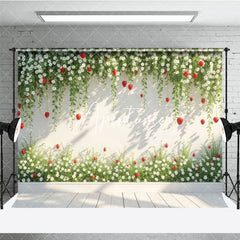 Aperturee - Aperturee Spring Vibe Green Strawberry Wall Photo Backdrop