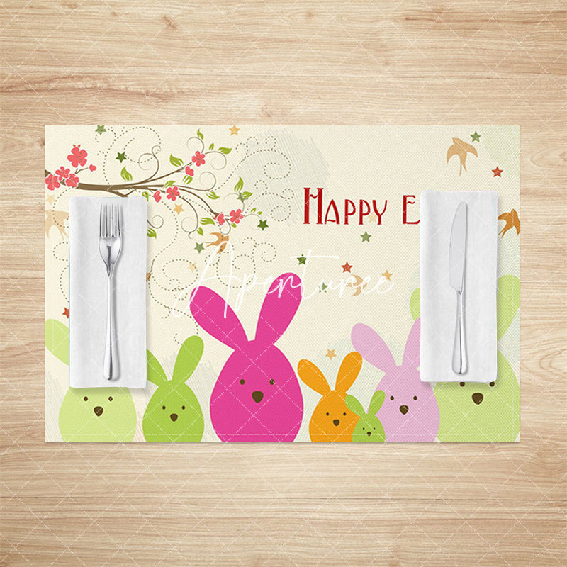 Aperturee - Aperturee Spring Vine Floral Bunny Easter Set Of 4 Placemats