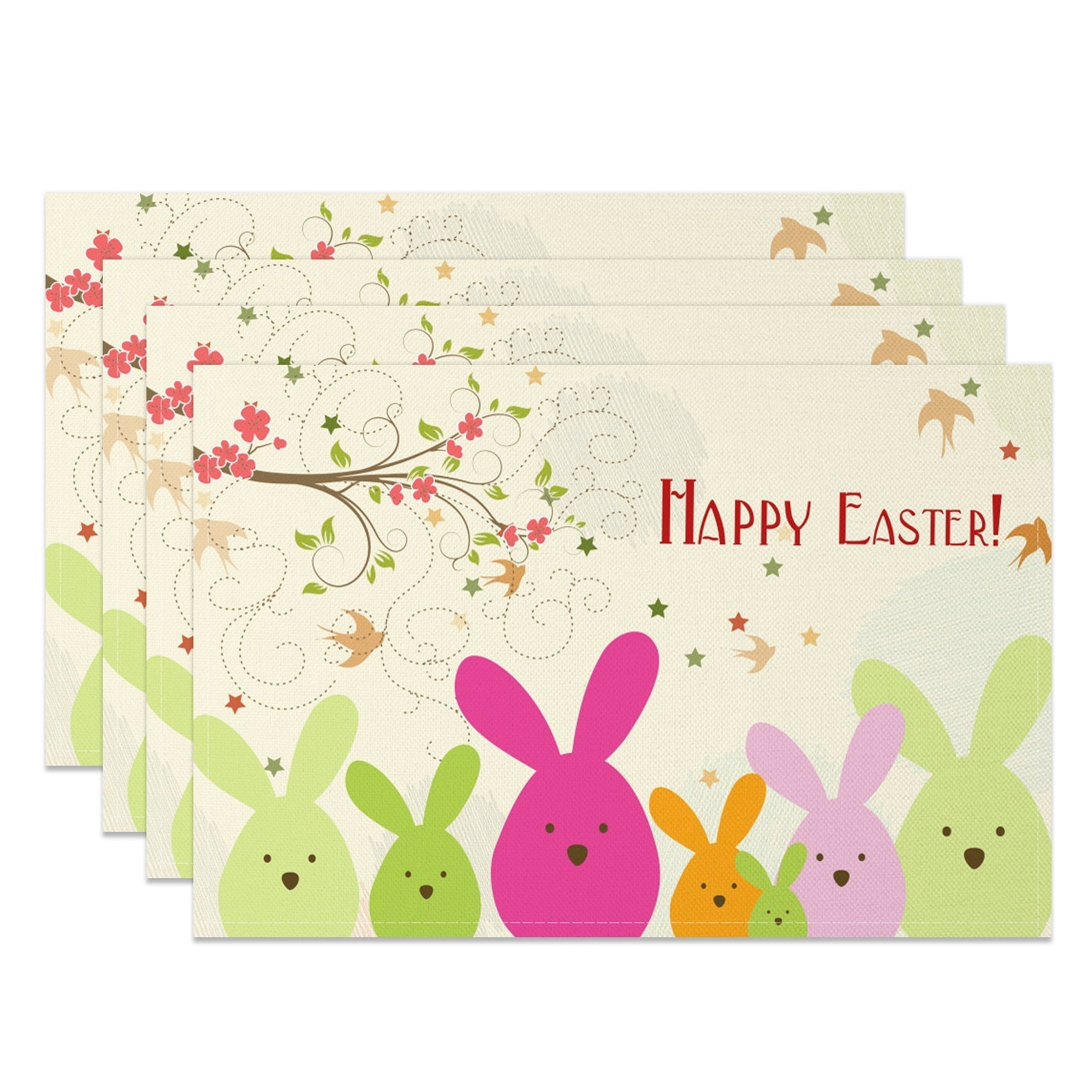 Aperturee - Aperturee Spring Vine Floral Bunny Easter Set Of 4 Placemats