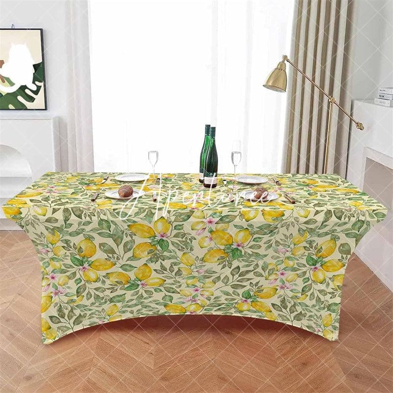 Aperturee - Aperturee Spring Watercolor Lemon Fruits Stretch Table Cover