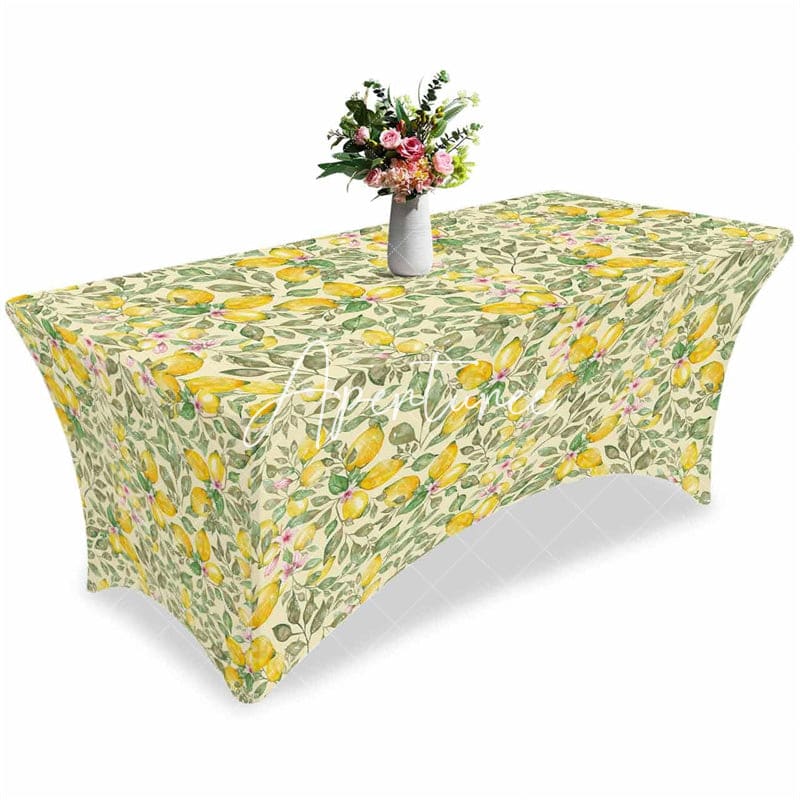 Aperturee - Aperturee Spring Watercolor Lemon Fruits Stretch Table Cover