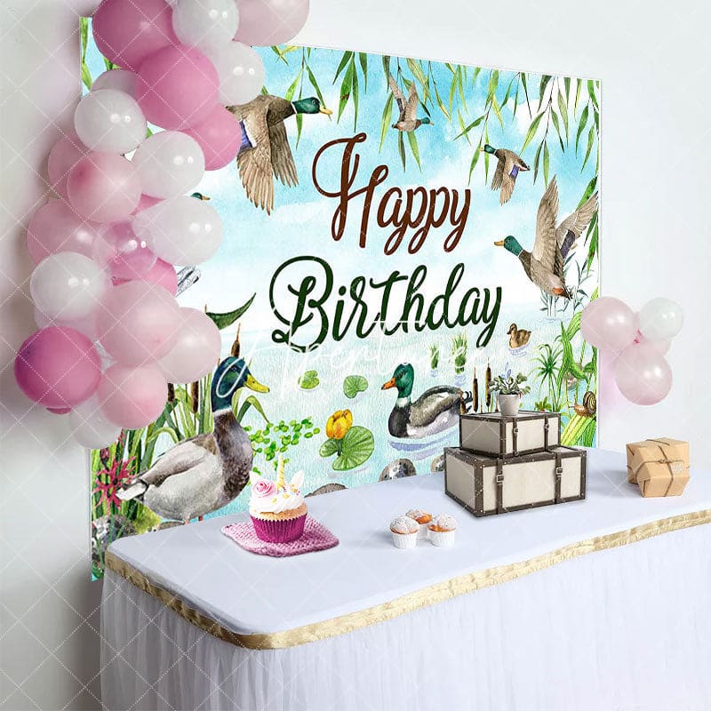 Aperturee - Aperturee Spring Wicker Lake Wild Duck Happy Birthday Backdrop