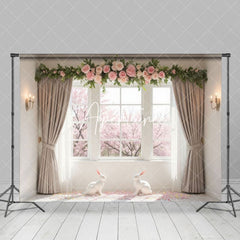 Aperturee - Aperturee Spring Window Scene Greenery Rose Easter Backdrop