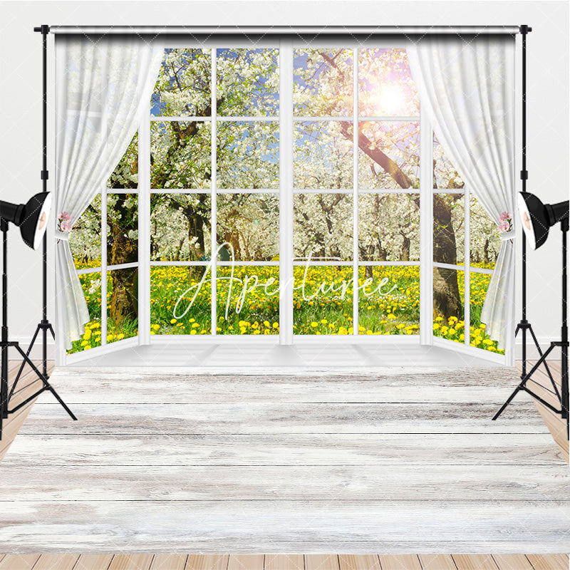 Aperturee - Aperturee Spring Window Scene Wood Floor Combo Set Backdrop