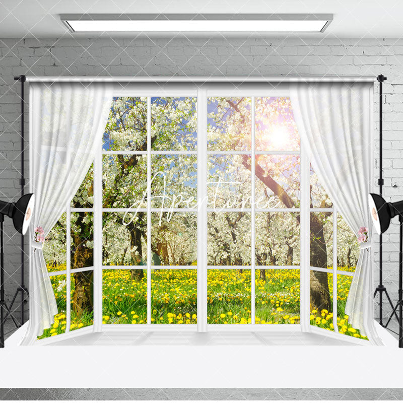 Aperturee - Aperturee Spring Window Scene Wood Floor Combo Set Backdrop