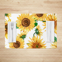 Aperturee - Aperturee Spring Yellow Sunflower White Set Of 4 Placemats