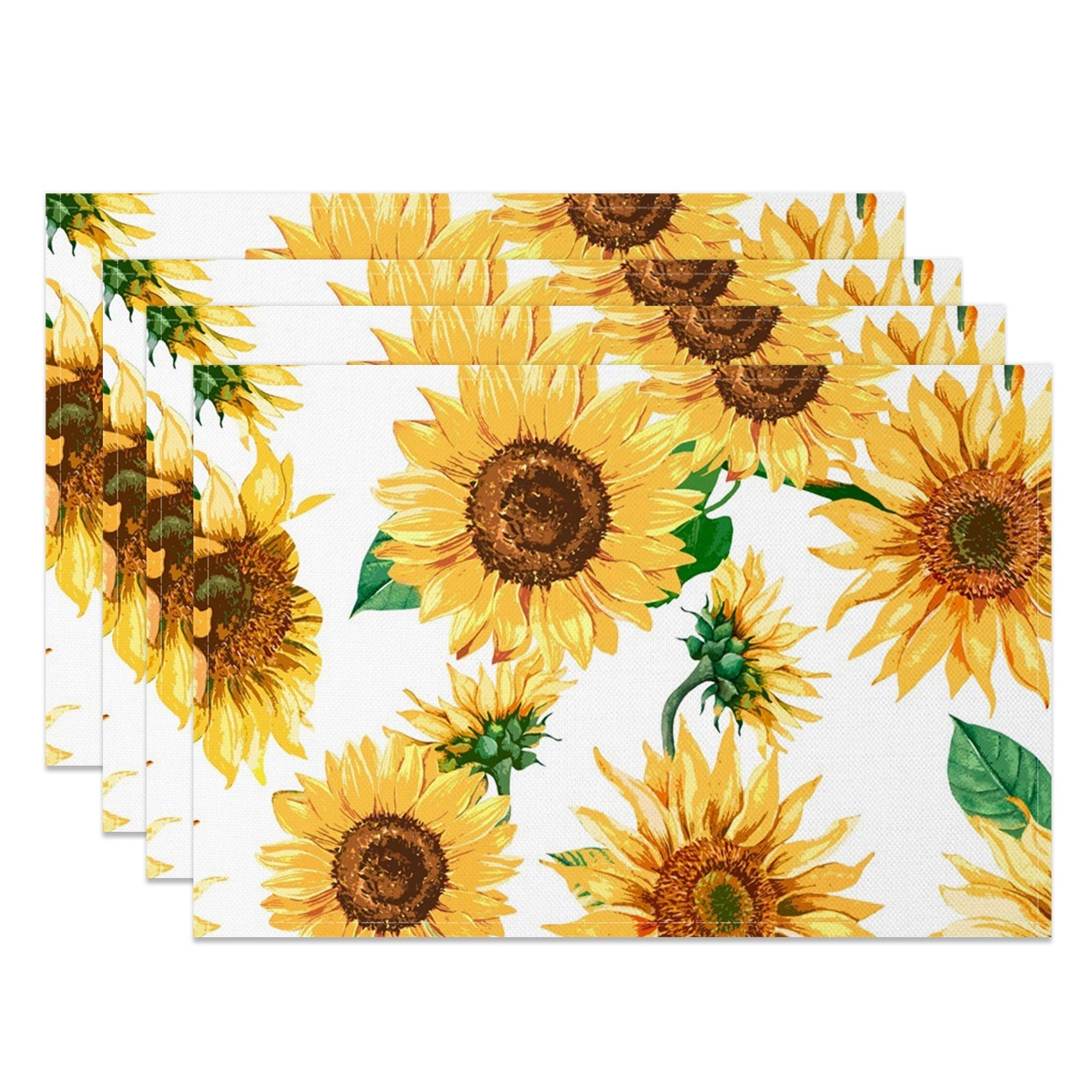 Aperturee - Aperturee Spring Yellow Sunflower White Set Of 4 Placemats