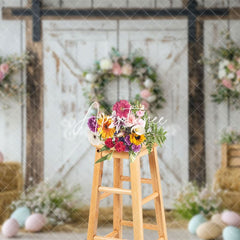 Aperturee - Aperturee Springtime Floral Door Decor Rustic Country Backdrop